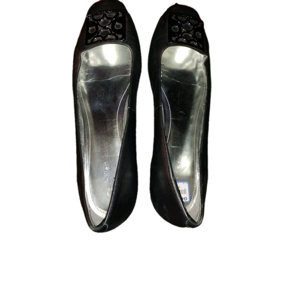 Calvin Klein Womens 10 Ballet Flats Shoes Black Princeton-like, Metal Emblem GUC - Picture 2 of 7